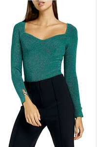 River Island metallic knit top with sweetheart neckline