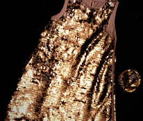 Праздничное золотое- платье с паетками 128/134 + сумочка