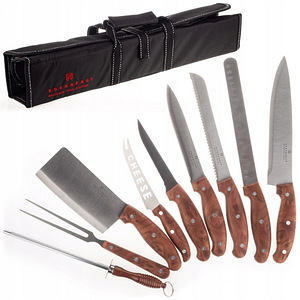 Набор кухонных ножей из 9 предметов с имитацией дерева.