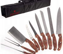 Набор кухонных ножей из 9 предметов с имитацией дерева.