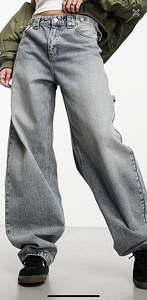 Bershka adjustable waist carpenter jeans in light dirty wash