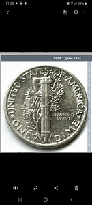 Монета серебренная 10 центов американских 1944 года