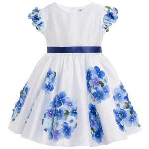 Lesy Luxury Flower Girls Белое атласное синее вечернее платье с цветочным принтом