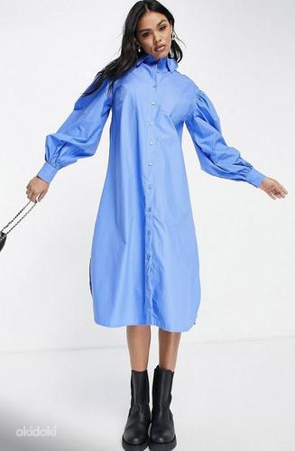 Голубое свободное платье с объёмными рукавами (фото #2)