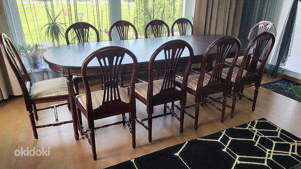 Великолепный раздвижной обеденный стол и 10 стульев (фото #4)