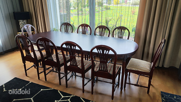 Великолепный раздвижной обеденный стол и 10 стульев (фото #7)