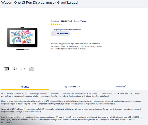 Wacom One 13 Pen Display, must - Graafikalaud
