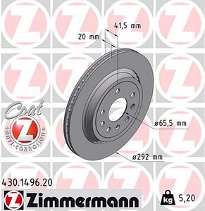 Задние тормозные диски Zimmerman 292 мм NEW 430.1496.20 SAAB 9-3