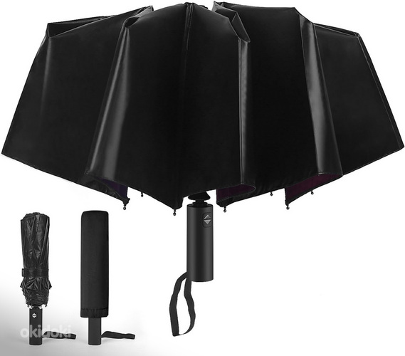 Полностью автоматический зонт 105 см, красный внутри, черный снаружи (фото #1)