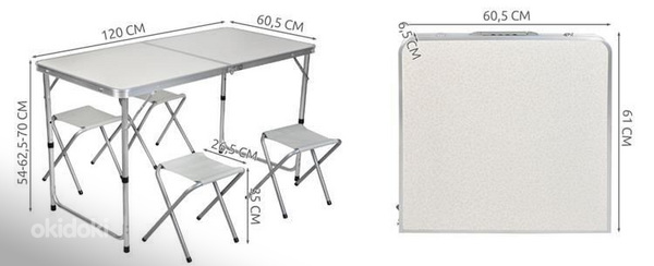 UUS! Kokkupandav alumiiniumist matkakomplekt: laud + 4 tooli (foto #3)