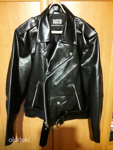 Meeste kunstnahast biker-jakk