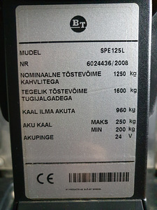 Tõstuk/virnastaja BT SPE125L (7 foto / 10)