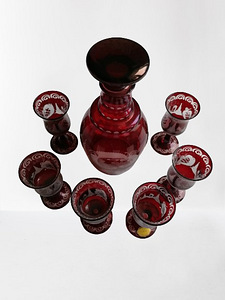 НАБОР BORDOOP RED CRYSTAL ГРАФИН + 6 КРУЖЕВ (2 фото из 6)