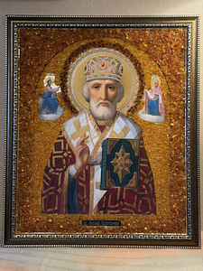 "Püha Nikolaus Imetegija" merevaigust ikoon (1 foto / 6)