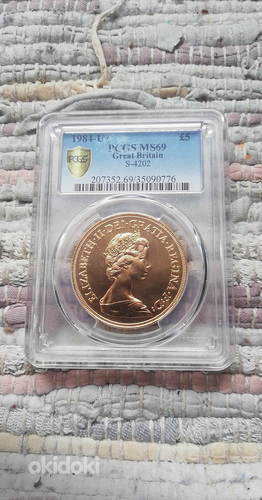Золотая монета 5 фунтов 1984 года. (фото #3)