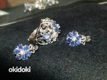 Комплект, кольцо и серьги с натуральными сапфирами, новый (фото #2)