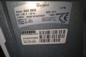 Pesumasin Whirlpool AWE9840 7kg 1200p/min (5 foto / 5)
