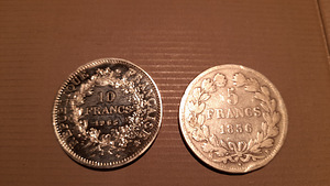 Hõbe 10 ja 5 franc (1 foto / 2)