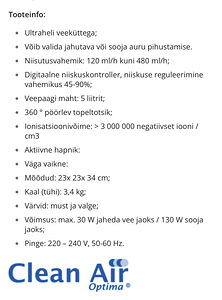 Õhuniisutaja. Ionizaator. Clean Air Optima (8 foto / 8)