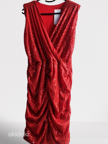 Красное праздничное блестящее платье L (фото #2)
