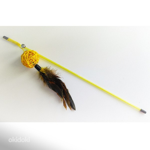Игрушка для кота, мячик с перьями на палочке (фото #5)