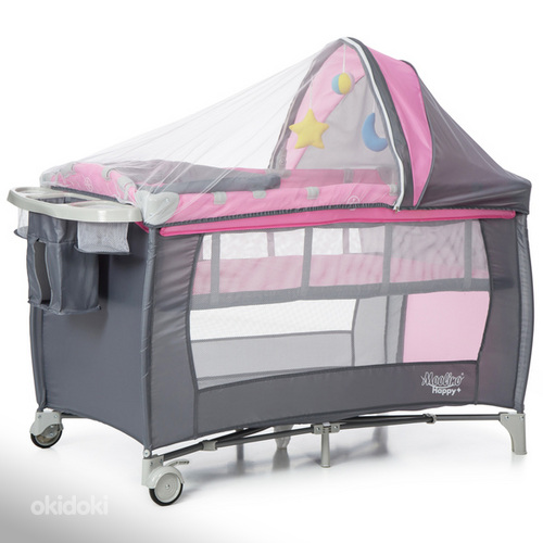 Кроватка для путешествий, Moolino Happy+, зеленый, розовый, голубой (фото #3)