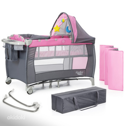 Кроватка для путешествий, Moolino Happy+, зеленый, розовый, голубой (фото #4)