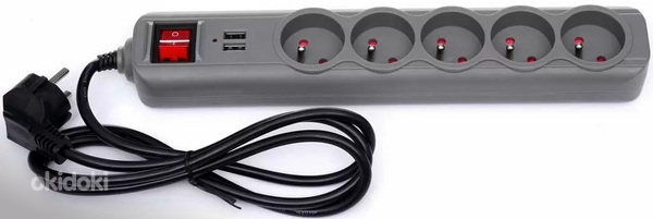 удлинитель 3м+2USB, 5 розеток.