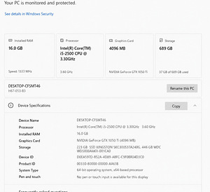 Mänguarvuti (i5 / 16GB / GTX 1050Ti / 240GB SSD / 500GB HDD) (3 foto / 3)