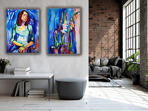 Abstraktsed lilled akvarellis 50 × 70 cm, originaalmaal (2 foto / 2)
