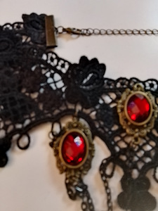 Vintage kaulakoru kristalli lasi helmillä musta pitsi (3 valokuva sivusta 4)