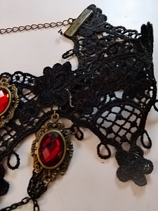 Vintage kaulakoru kristalli lasi helmillä musta pitsi (4 valokuva sivusta 4)