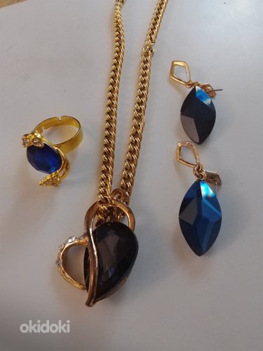 Juhla koru setti sininen kristalli lasi helmillä ja lasi hel