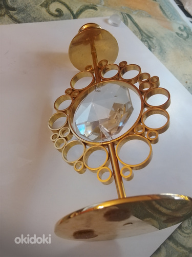 Kristalli lasi helmi kynttilä jalka kullan värinen