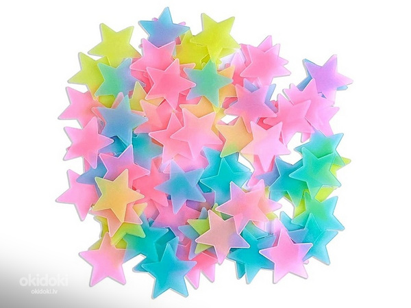 Fluorescējošas zvaigznes 100 gab. (PAG683A) daudzkrāsaini (foto #1)