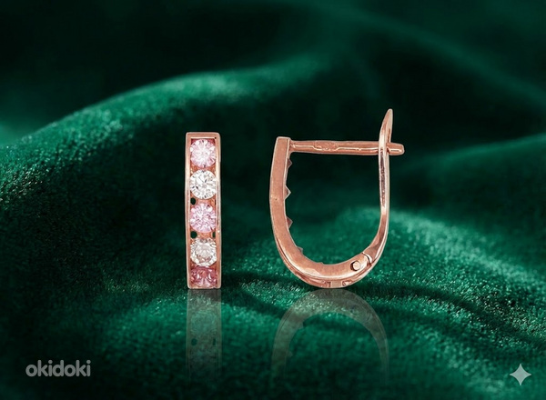 Золотые серьги с 'английским' замком #1200001(Au-R)_CZ+CZ-PI