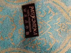 KAULALIINA TURKOOSI KULTA KUVIOINEN 100 PR PASHMINAA (1 valokuva sivusta 4)