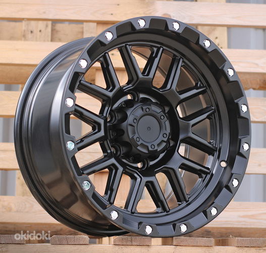 R16x8  6X139.7  ET  0  110.1  JT148  Black Polished (MB)  For 4X4  (K3)  (Silver Rivets)