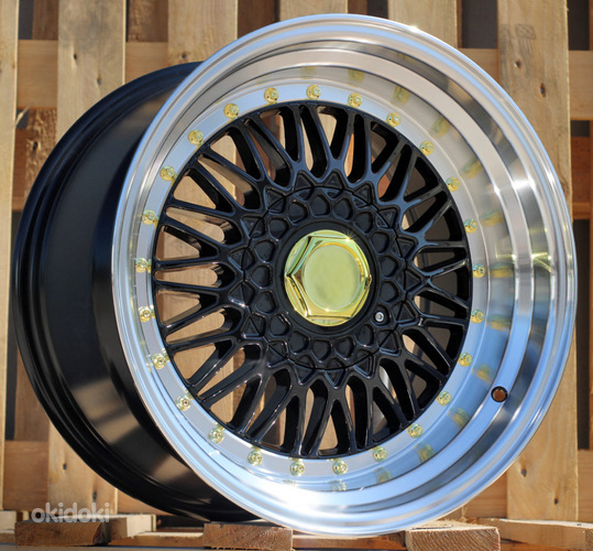 R15x7  4X100  ET  35  73.1  BY479  (BK5616)  Black+Polished Lip (BLPL)  For RACIN  (P+R)  (BBS Style)