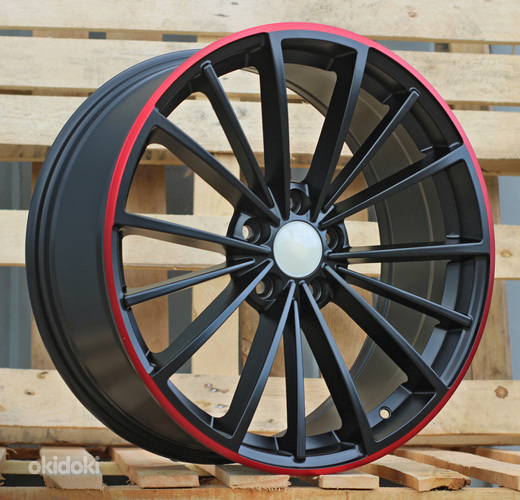 R17x7.5  5X112  ET  51  57.1  B5937  Black Half Matt+Red Lip (BLHMRL)  For VW  (R)