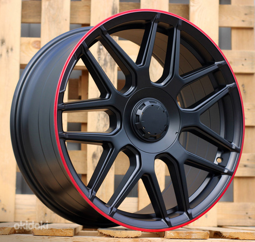 R19x8.5  5X112  ET  38  66.6  B5318  (L9542R)  Black Half Matt+Red Lip (BLHMRL)  For MER  (K3)  (Rear+Front (M2-R/U4B))