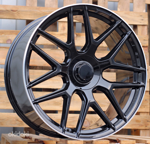 R20x9.5  5X112  ET  38  66.6  B5318  (IN7040)  Black+Polished Lip (BLPL)  For MER  (P1)  (Satin Black Machined Lip Rear+Front)