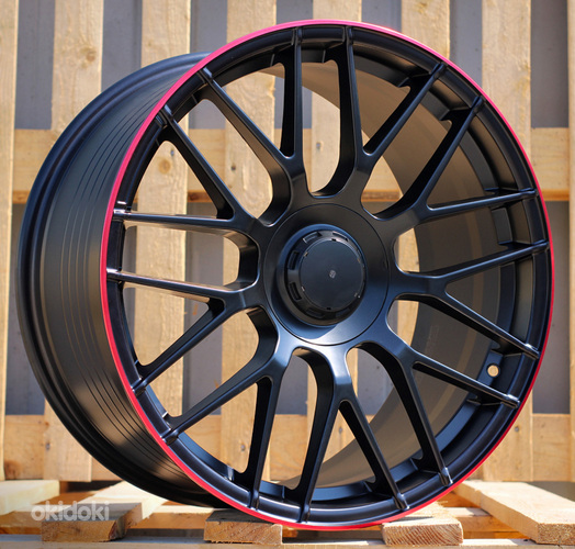 R19x9.5  5X112  ET  43  66.6  B1268  (HE-F083)  Black Half Matt+Red Lip (BLHMRL)  For MER  (K3)  (Rear+Front (Satin Black))