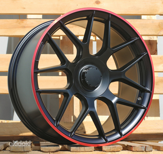 R20x8.5  5X112  ET  38  66.6  B1258  Black Half Matt+Red Lip (BLHMRL)  For MER  (Z3+Z2)  (Rear+Front)