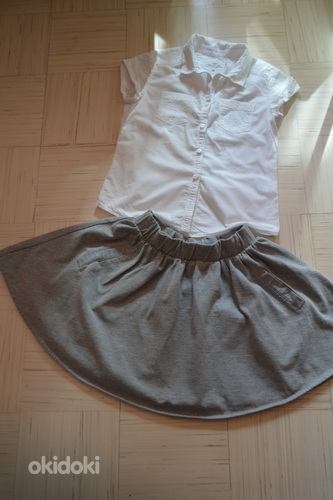 H&M valge pluus s.140 ja taskutega seelik (foto #2)
