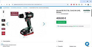 Akutrell BS 18 LT BL / 2x4,0 Ah LiHD Metabo täis komplekt ! (4 foto / 4)