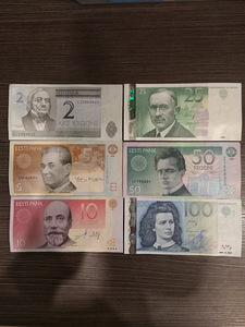Eesti kroonid 2, 5,10, 25, 50, 100 (2 foto / 2)