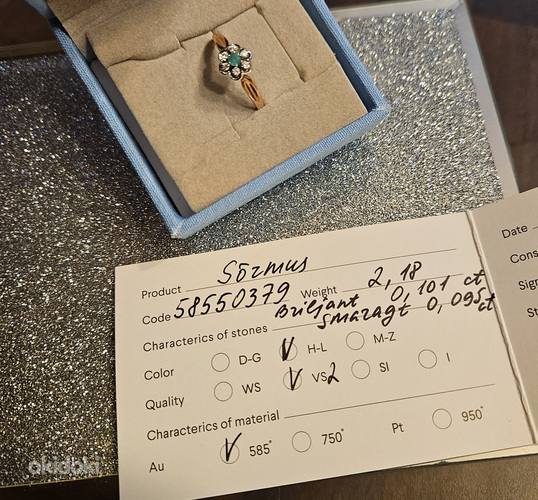 Золотое кольцо с бриллиантами и изумрудом, размер 18 (фото #4)