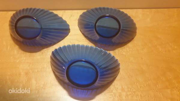 3 ovaalset salatikaussi sinisest klaasist ARC FRANCE (foto #2)