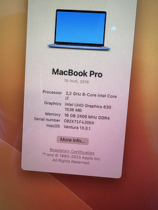Apple MacBook Pro 15" 2018 / i7 2.2GHz / 16GB RAM /256GB SSD (8 foto / 9)